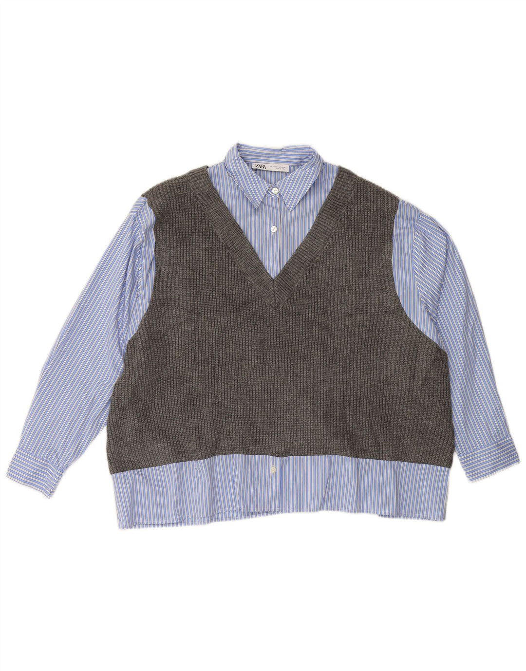 ZARA Γυναικείο Πλεκτό Πλεκτό Πουκάμισο UK 6 XS Μπλε ριγέ