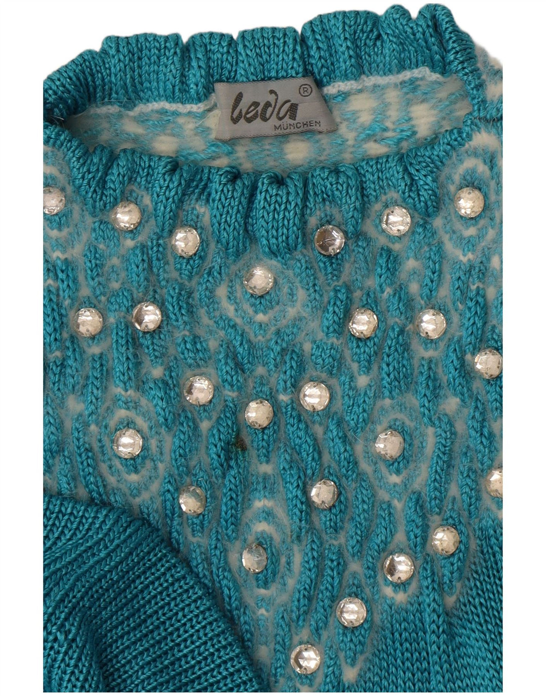 Vintage γυναικείο Abstract Pattern πουλόβερ με λαιμόκοψη UK 14 Large Blue