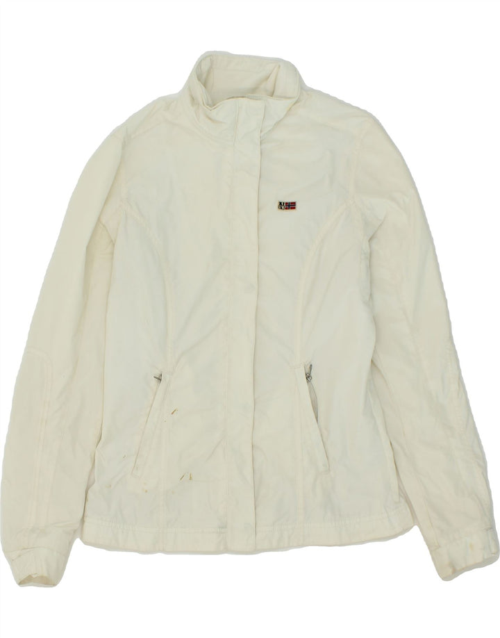 NAPAPIJRI Womens Oversized Rain Jacket UK 6 XS White Polyester Vintage Napapijri and Second-Hand Napapijri from Messina Hembry 
