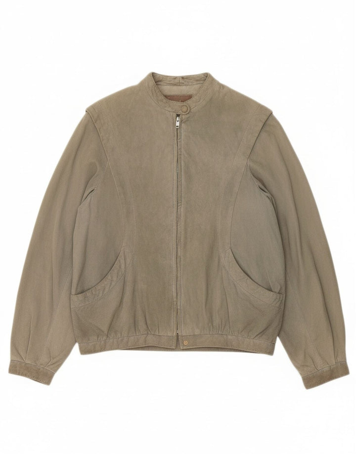 VINTAGE Womens Suede Jacket IT 44 Medium Green Leather