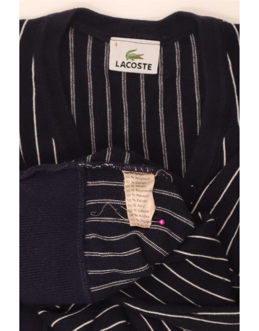 Ανδρικό πουλόβερ Lacoste με λαιμόκοψη με λαιμόκοψη μεγέθους 4 Μεσαίο μπλε ριγέ