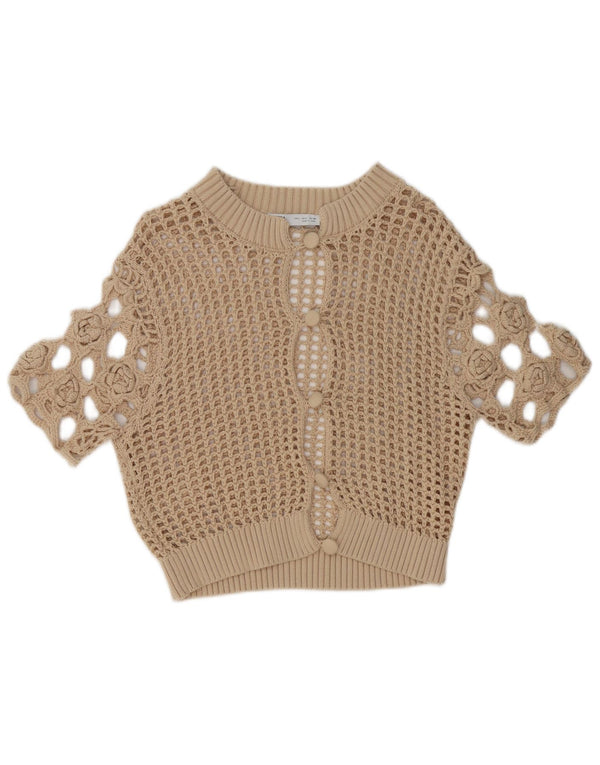 Zara Γυναικείο κοντομάνικο πουλόβερ See Through Cardigan UK 16 Large Beige