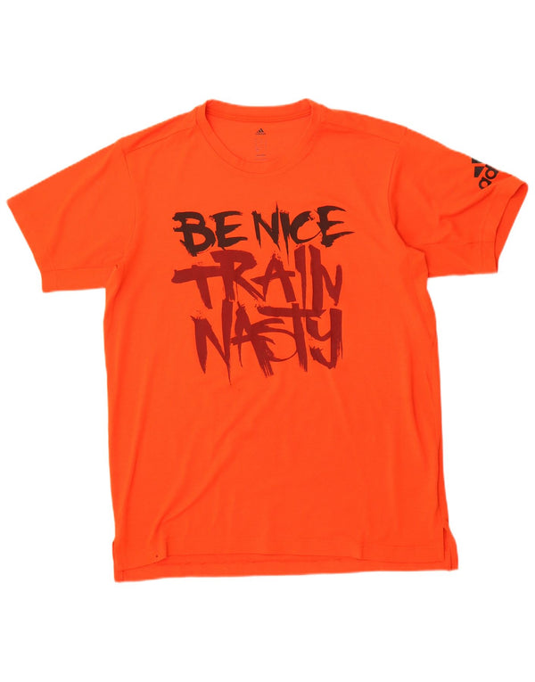 Ανδρικό γραφικό T-Shirt Adidas Climalite Top μεσαίο πορτοκαλί πολυεστέρας