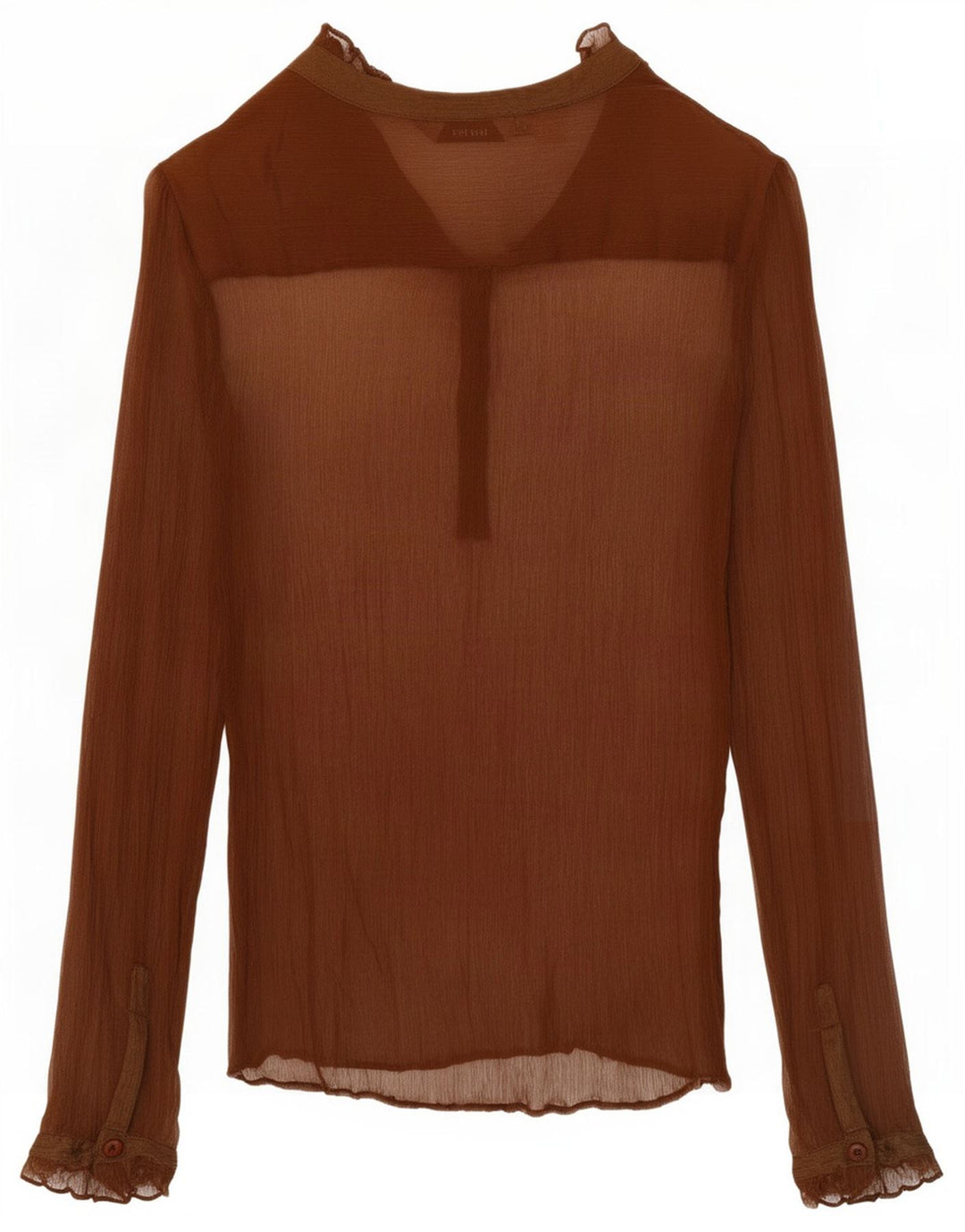Zara Γυναικείο μακρυμάνικο See Through Top UK 14 Medium Brown Silk