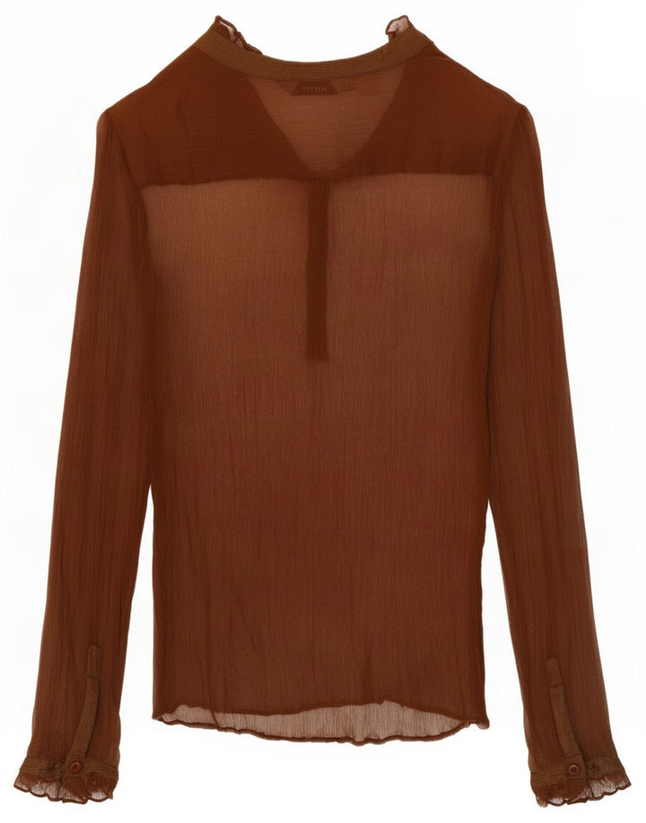 Zara Γυναικείο μακρυμάνικο See Through Top UK 14 Medium Brown Silk