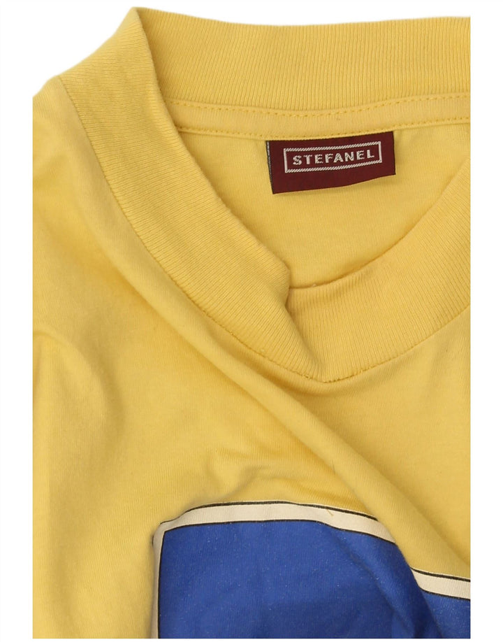 Stefanel Ανδρικό γραφικό T-Shirt Top μεγάλο κίτρινο βαμβακερό
