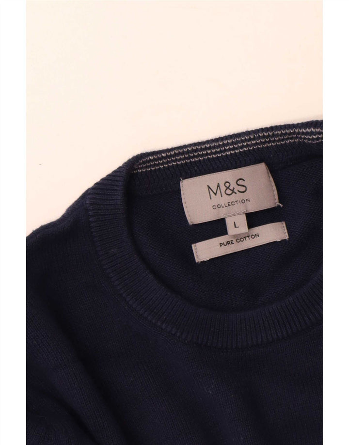 Marks & Spencer Ανδρικό πουλόβερ με λαιμόκοψη μεγάλου χρώματος, βαμβακερό