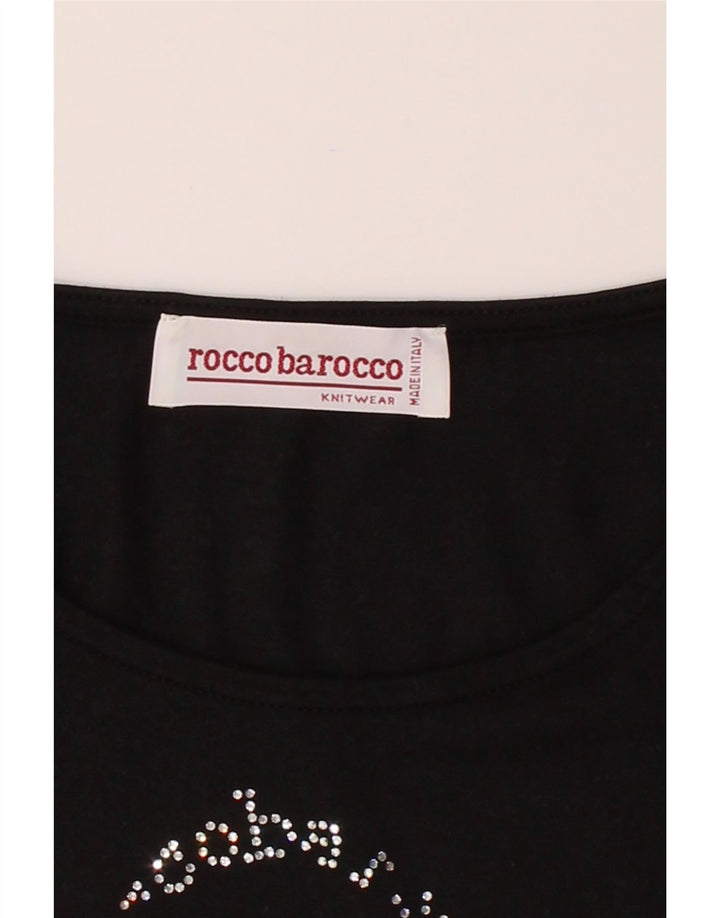 ROCCOBAROCCO Womens Graphic T-Shirt Top IT 46 Large Black Rayon Vintage Roccobarocco and Second-Hand Roccobarocco from Messina Hembry 
