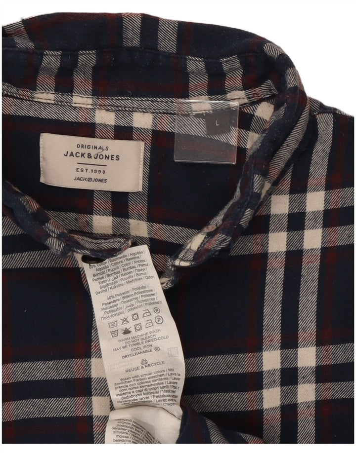 JACK & JONES Ανδρικό φανελένιο πουκάμισο μεγάλο μπλε ναυτικό καρό βαμβακερό