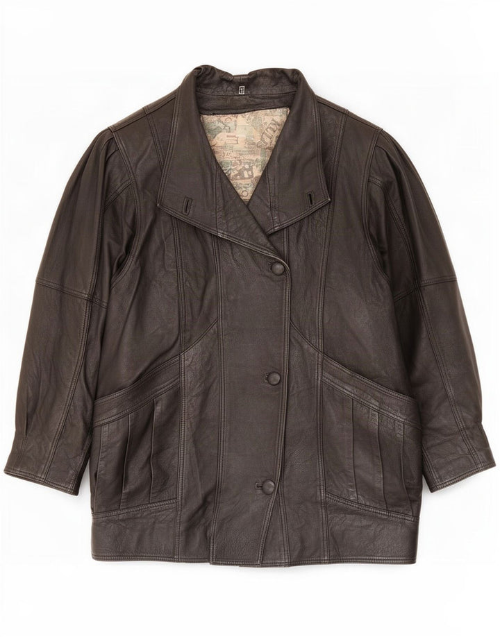 Vintage Γυναικείο Oversized Δερμάτινο Παλτό UK 10 Small Black