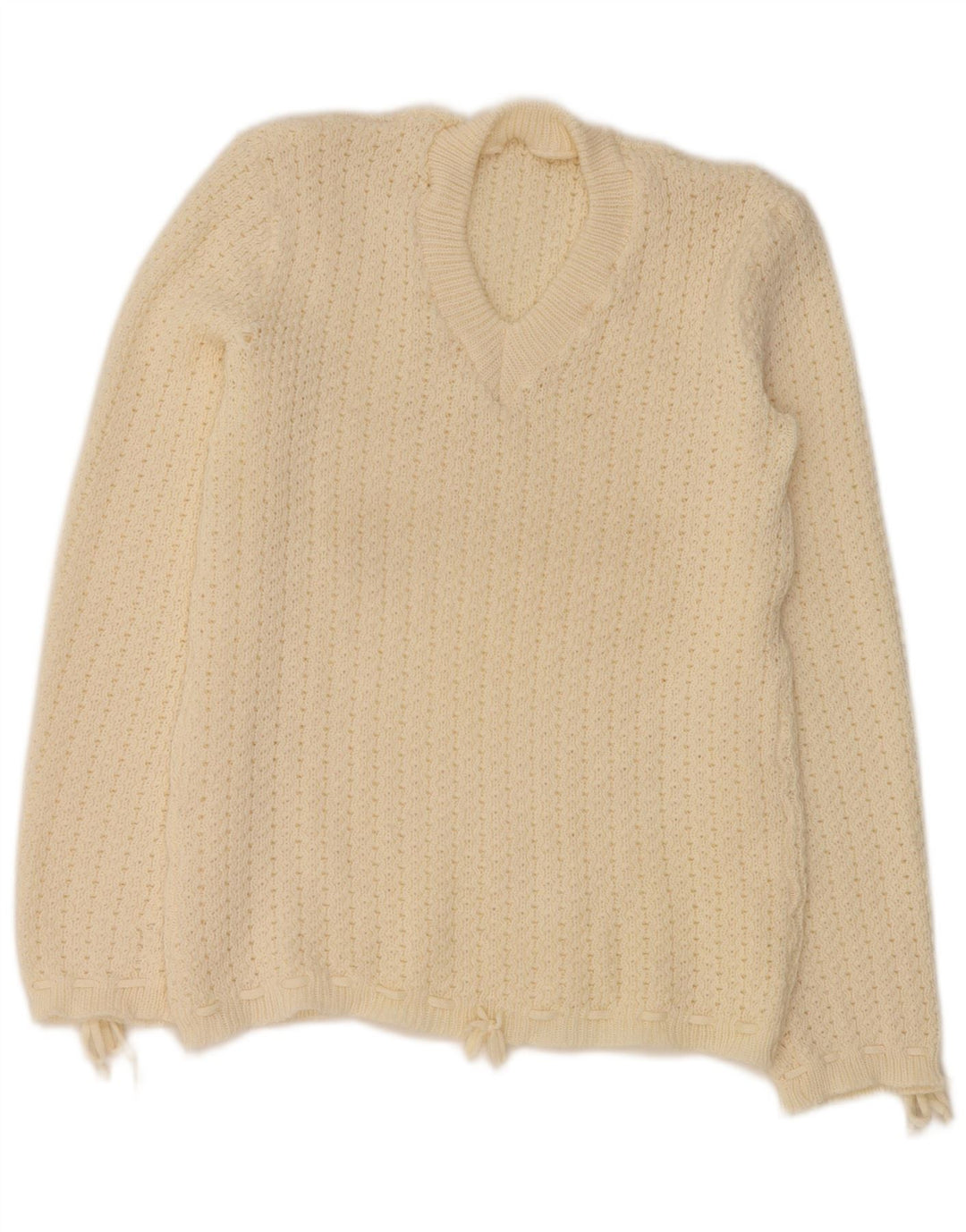 Γυναικείο πουλόβερ με λαιμόκοψη Vintage UK 12 Medium Off White