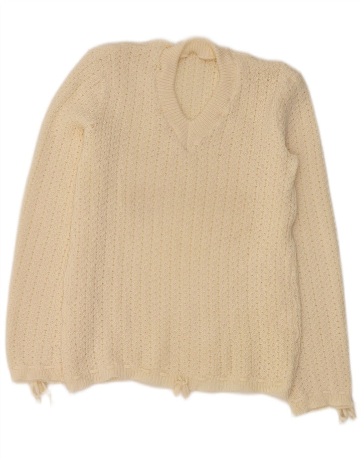 Γυναικείο πουλόβερ με λαιμόκοψη Vintage UK 12 Medium Off White