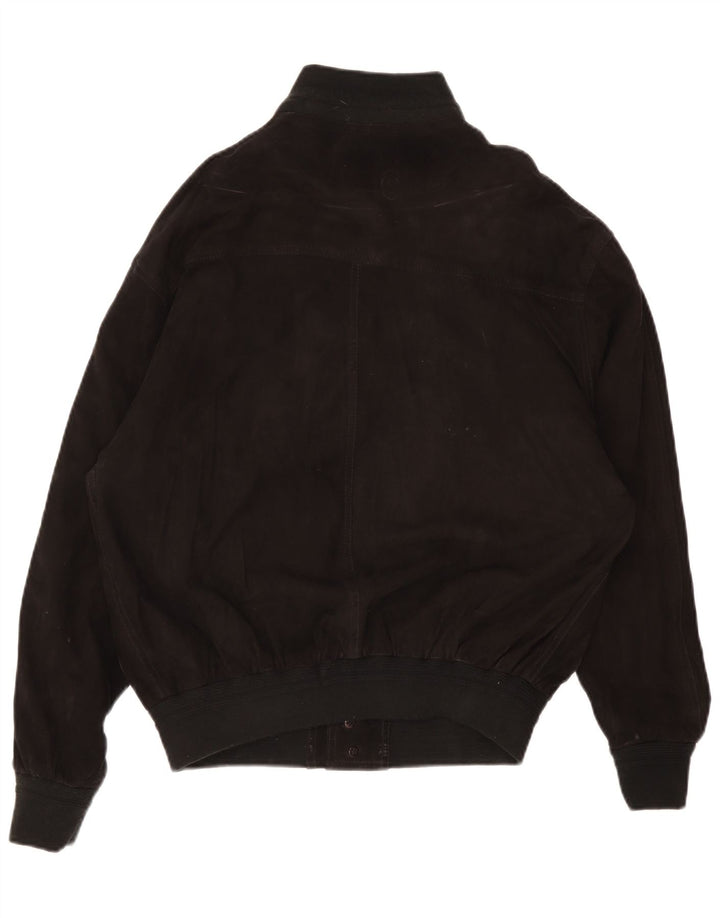 Vintage Ανδρικό Suede Bomber Jacket IT 52 XL Μαύρο Δερμάτινο