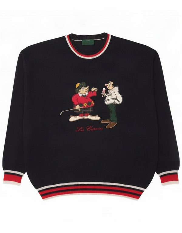 Les Copains Mens Crew Neck Jumper πουλόβερ UK 50 3XL Navy Blue Colorblock
