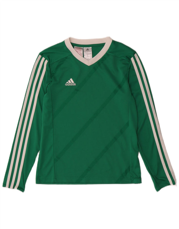 ADIDAS Boys Top μακρυμάνικο 11-12 ετών Μεγάλο πράσινο ριγέ πολυεστέρας