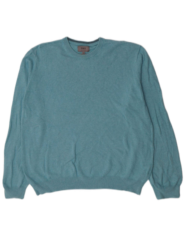 Marks & Spencer Ανδρικό πουλόβερ με λαιμόκοψη XL Μπλε βαμβακερό