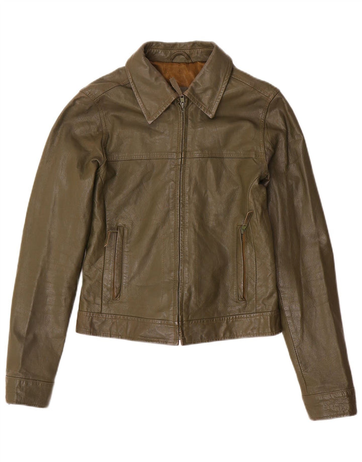 Zara Γυναικείο Trafaluc Crop Leather Jacket UK 12 Medium Khaki Leather
