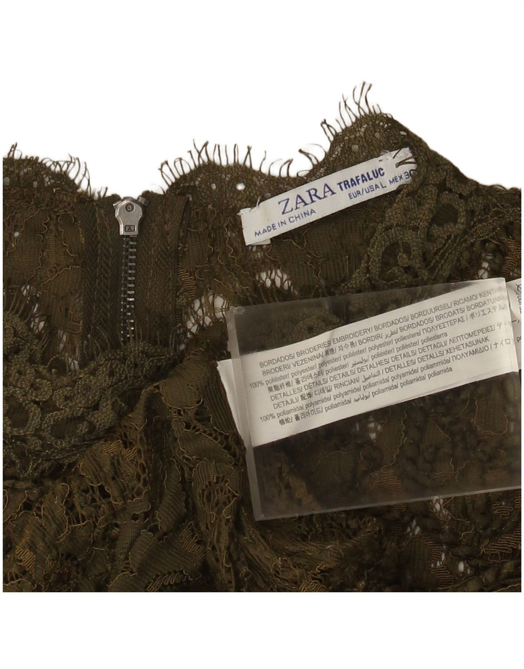 Zara Γυναικεία Trafaluc Crop Μπλούζα Τοπ UK 16 Large Khaki Polyester