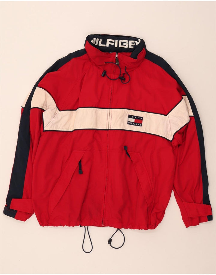 Tommy Hilfiger Ανδρικό μπουφάν βροχής με κουκούλα UK 40 Large Red Colourblock Nylon
