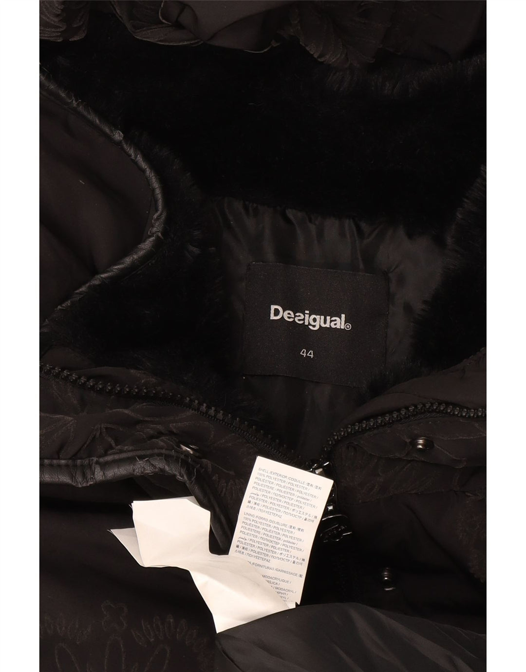 Desigual Γυναικείο τζάκετ με κουκούλα με επένδυση IT 44 μεσαίο μαύρο φλοράλ