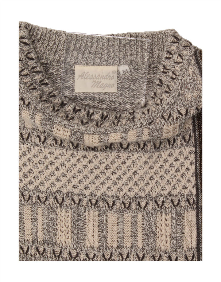 ALESSANDRO MAGNO Mens Crew Neck Jumper Sweater Medium Grey Striped Vintage Alessandro Magno and Second-Hand Alessandro Magno from Messina Hembry 