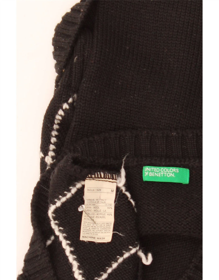Γυναικείο πουλόβερ με λαιμόκοψη της Benetton UK 12 Medium Black Argyle/Diamond