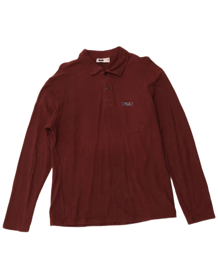 Ανδρικό μακρυμάνικο μπλουζάκι πόλο Fila, μεσαίο μπορντό