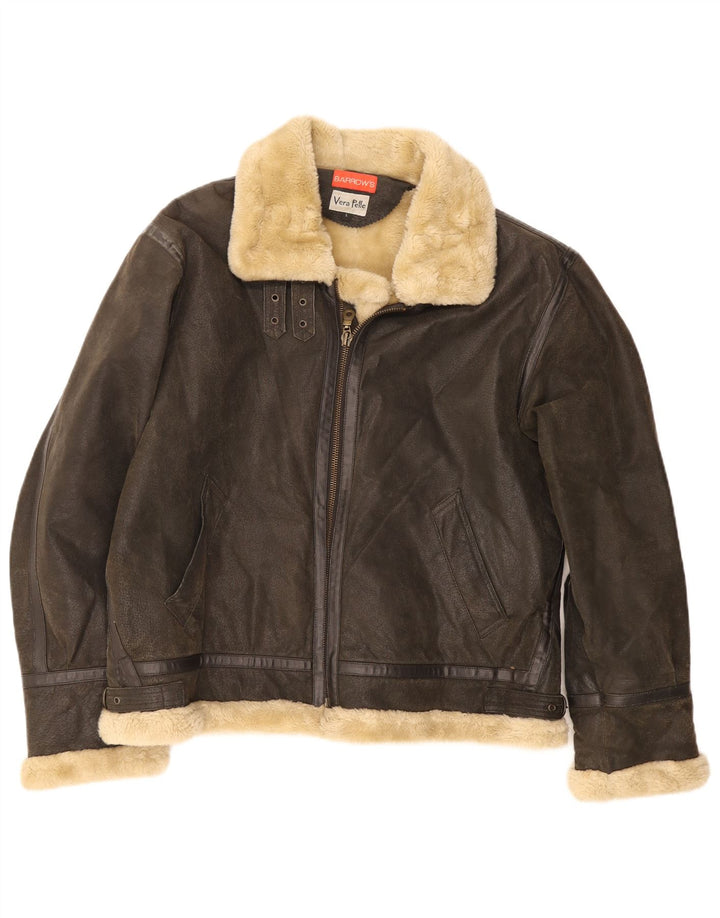 Barrow's Mens Bomber Shearling Jacket UK 40 Large Brown Leather