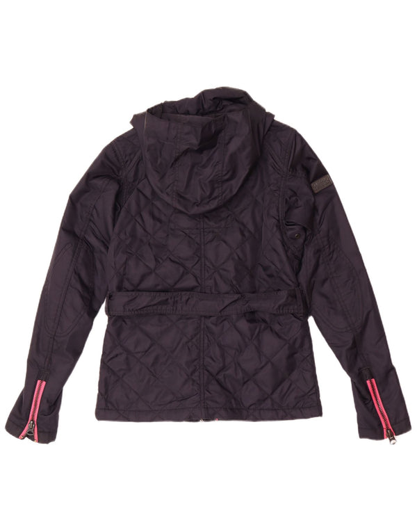 Superdry Womens Hooded Quilted Jacket UK 4 XS Navy Blue Nylon Motorcycle