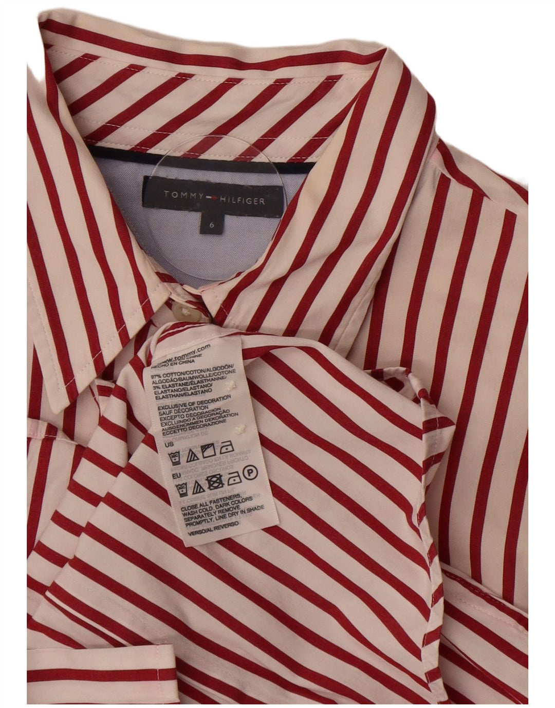Tommy Hilfiger Γυναικείο Πουκάμισο US 6 Βαμβακερό μεσαίο κόκκινο ρίγες