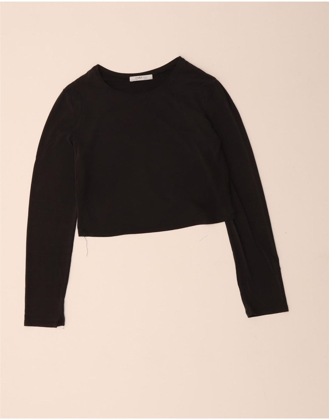ZARA Womens Crop Top Long Sleeve UK 12 Medium Black Modal