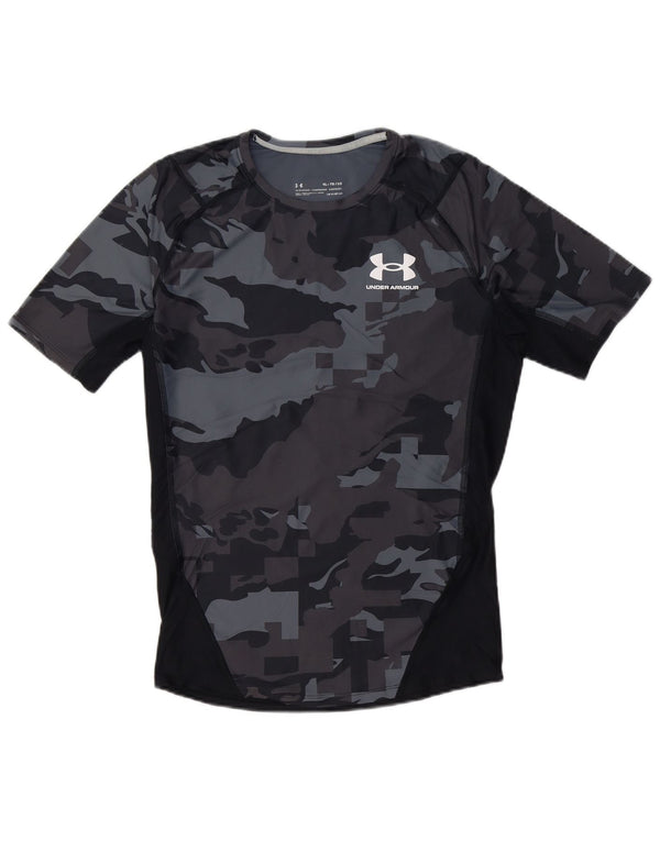 Under Armour Boys Heat Gear T-Shirt Top 13-14 Years XL Black Camouflage
