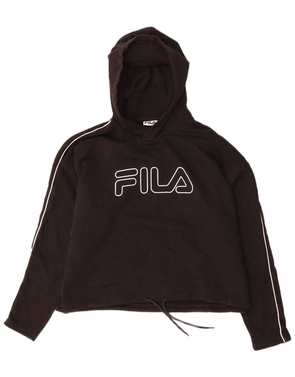 Γυναικεία FILA Oversized Crop Graphic Hoodie Jumper UK 14 Medium Black Cotton