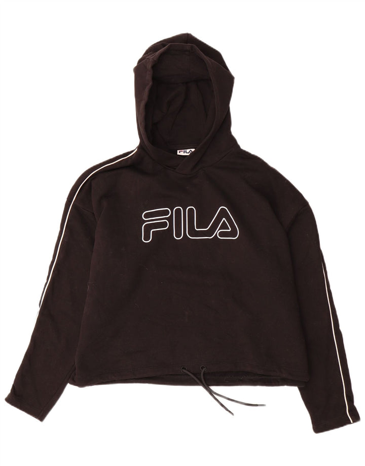 Γυναικεία FILA Oversized Crop Graphic Hoodie Jumper UK 14 Medium Black Cotton