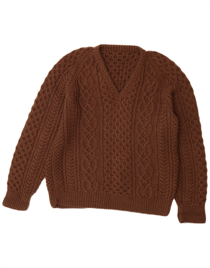 VINTAGE Γυναικείο πουλόβερ με λαιμόκοψη UK 14 Μεγάλο καφέ