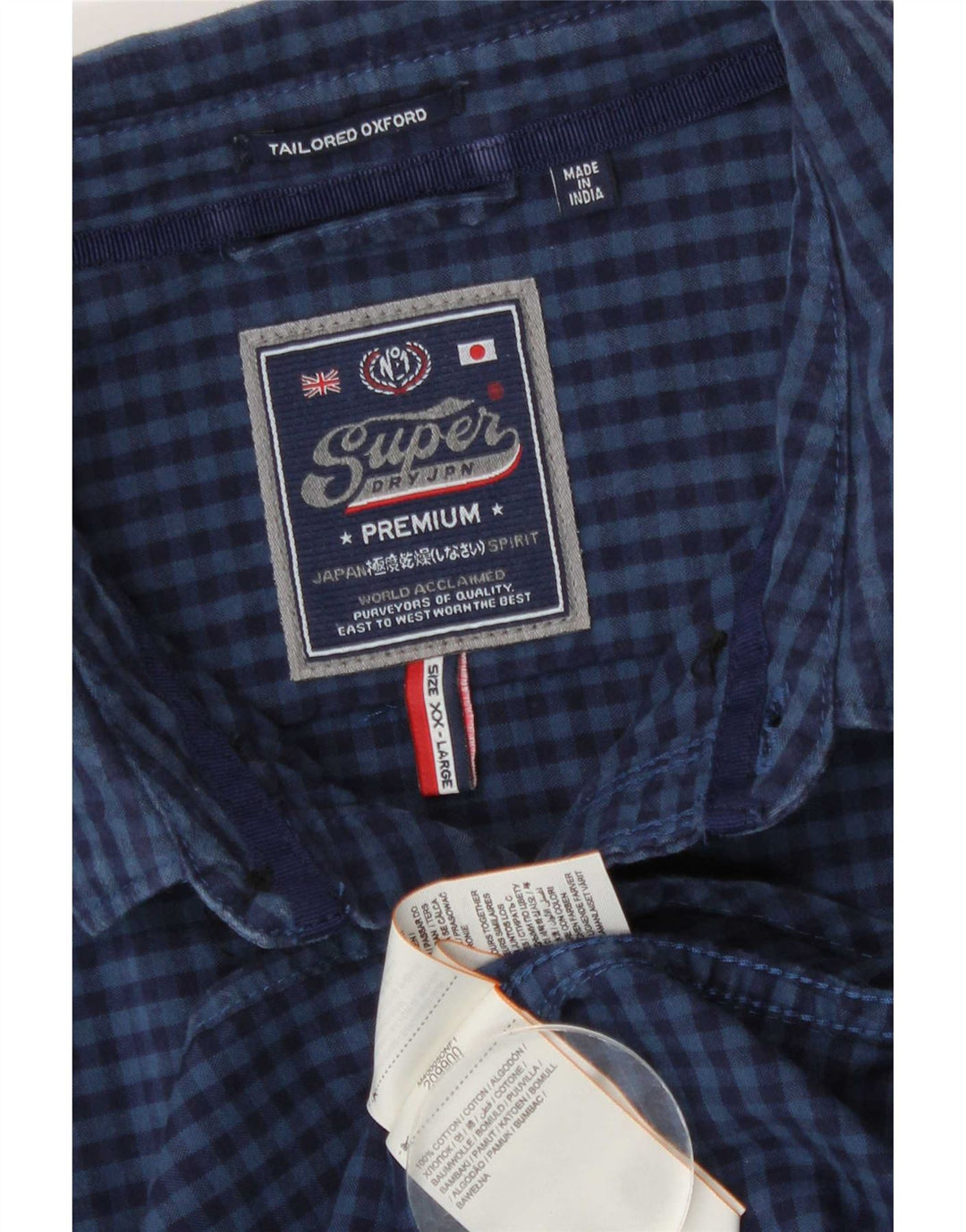 Ανδρικό πουκάμισο Superdry 2XL Navy Blue Gingham Cotton