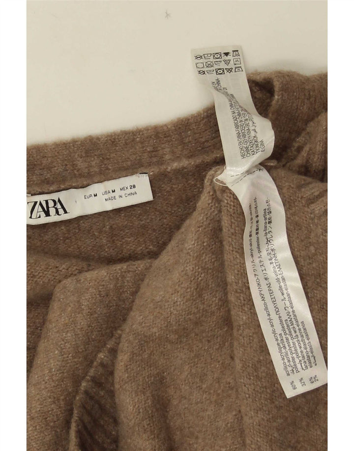 Zara Γυναικείο πουλόβερ με ζακέτα UK 14 μεσαίου καφέ ακρυλικό