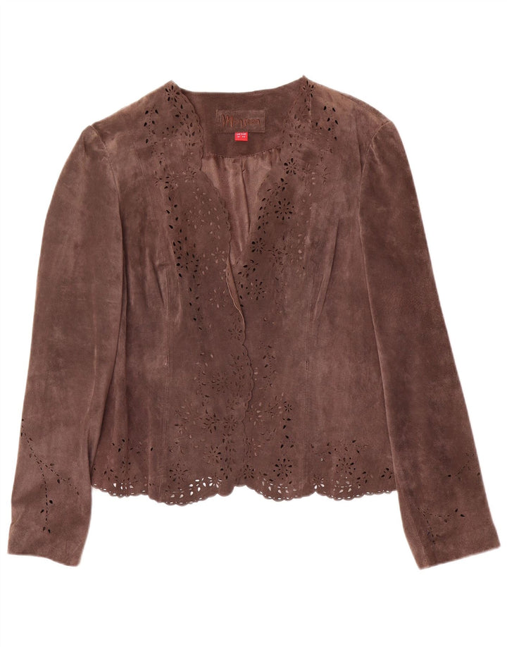 MONSOON Γυναικείο Open Suede Blazer Jacket UK 16 Large Brown Δερμάτινο