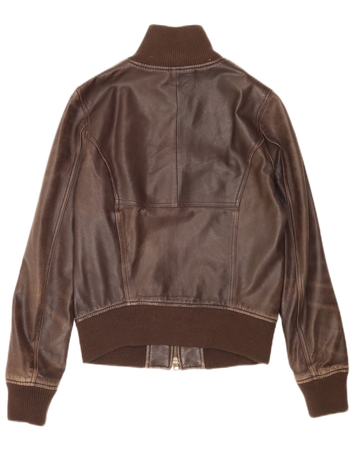 Sisley Γυναικείο Bomber Δερμάτινο Μπουφάν UK 6 XS Καφέ Δερμάτινο