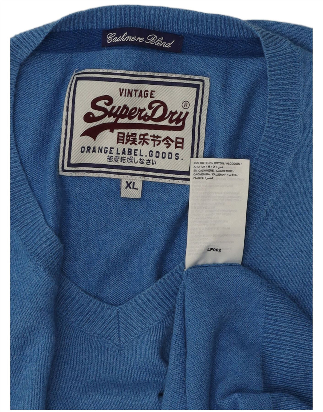 Superdry Ανδρικό πουλόβερ με V λαιμόκοψη XL Μπλε βαμβακερό