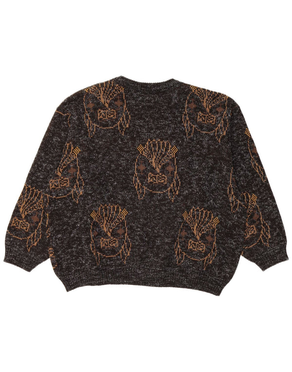 VINTAGE Γυναικείο πουλόβερ με λαιμόκοψη με λαιμόκοψη UK 18 XL σε μαύρο χρώμα