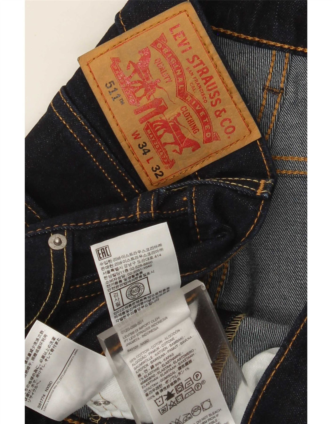 Levi's Mens 511 Slim Jeans W34 L29 Navy Blue Cotton