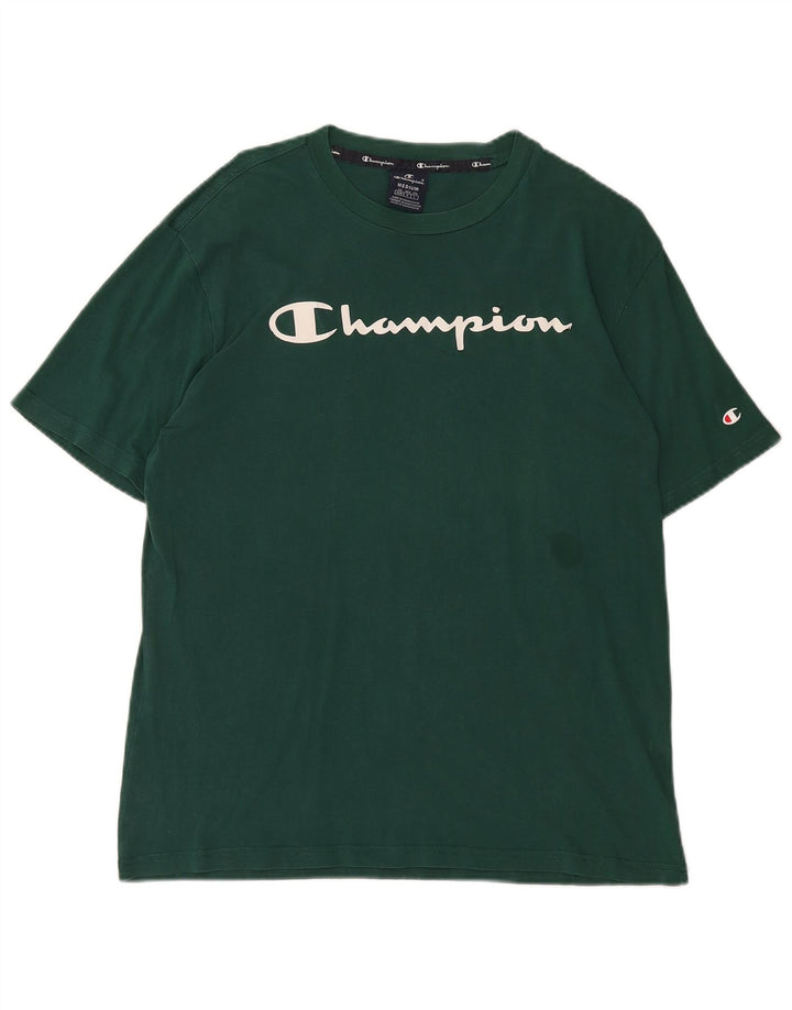 CHAMPION Mens Graphic T-Shirt Top Medium Green Cotton