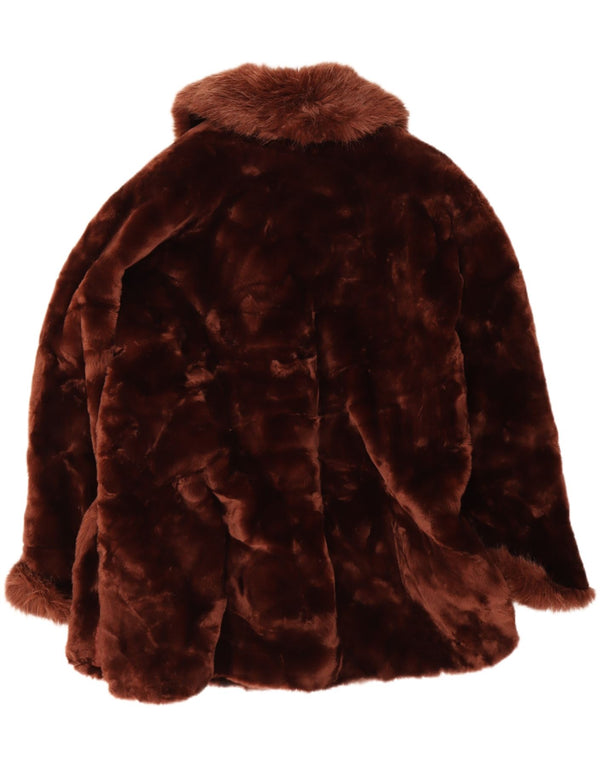 Stefano Serapian γυναικεία ψεύτικη γούνα υπερμεγέθη Duffle παλτό UK 10 Small Brown