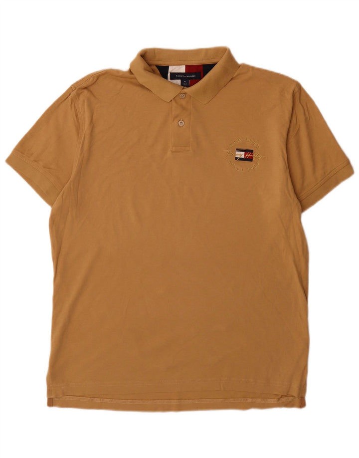 Tommy Hilfiger Ανδρικό πουκάμισο Polo με κανονική εφαρμογή, μεσαίο καφέ βαμβακερό
