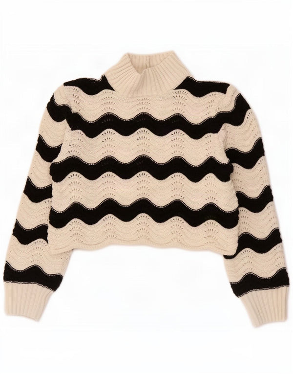 Zara γυναικείο πουλόβερ με λαιμόκοψη χελώνας UK 10 Small White Chevron