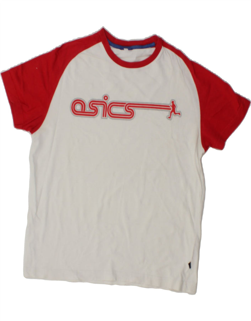 ASICS Womens Graphic T-Shirt Top UK 14 Medium White Colourblock Cotton Vintage Asics and Second-Hand Asics from Messina Hembry 