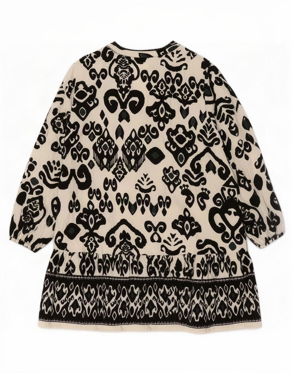 Zara Womens Tiered Dress UK 16 Large White Ikat Viscose