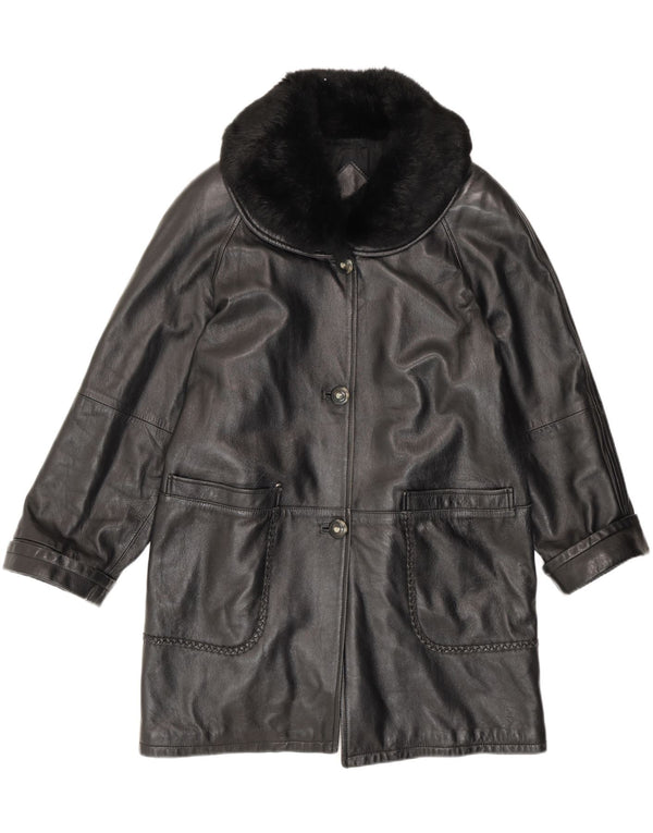 Vintage Womens Loose Fit Leather Coat IT 42 Medium Black Leather