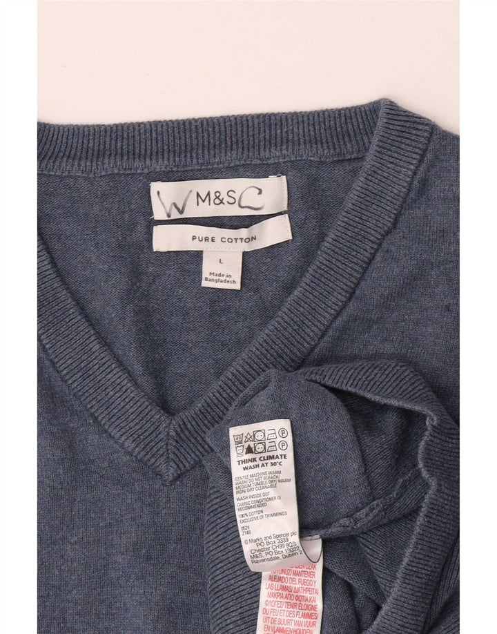 Marks & Spencer Ανδρικό πουλόβερ με λαιμόκοψη με λαιμόκοψη μεγάλο μπλε βαμβακερό